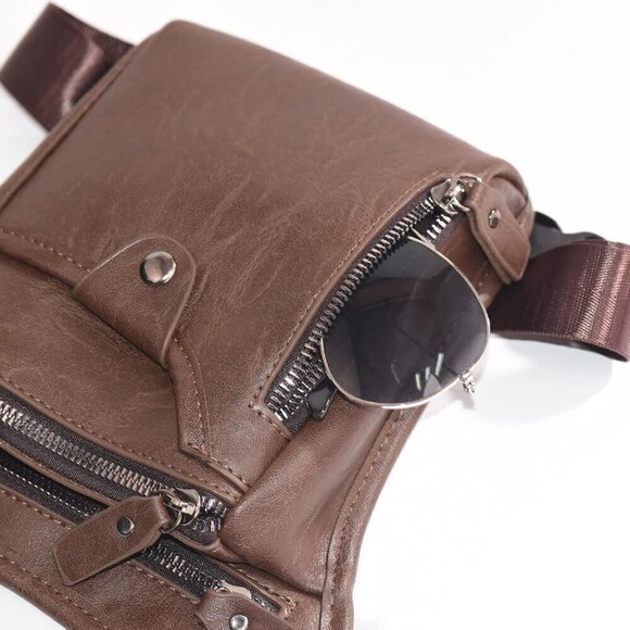 ? Women Brown Leather Waist Pack Multi-Purpose Motorcycle Bike Riding Hiking